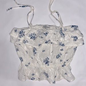 White and blue floral pattern tank top